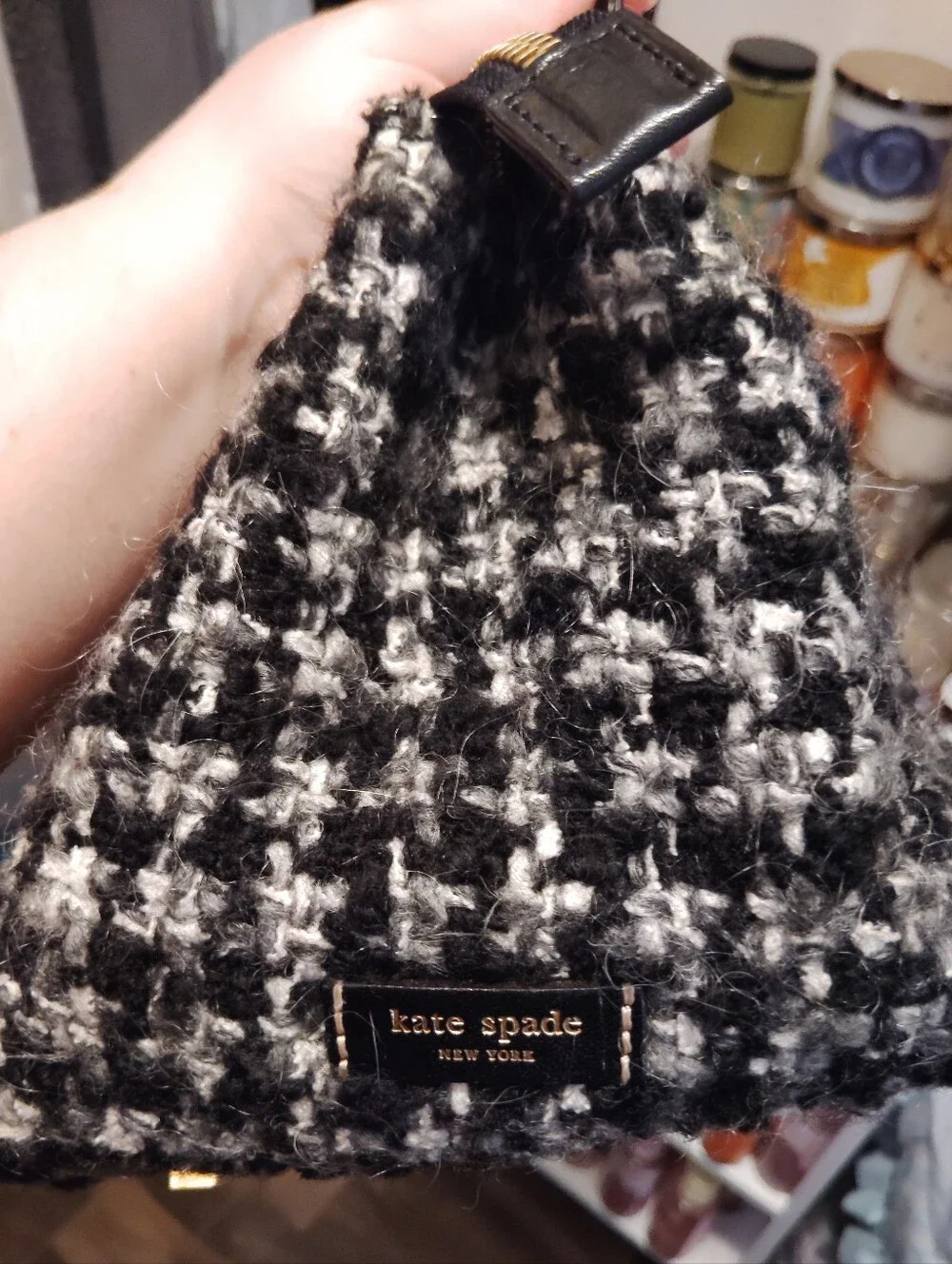 Authentic Kate Spade $350 Boucle Tweed Black & Gray Satchel Handbag